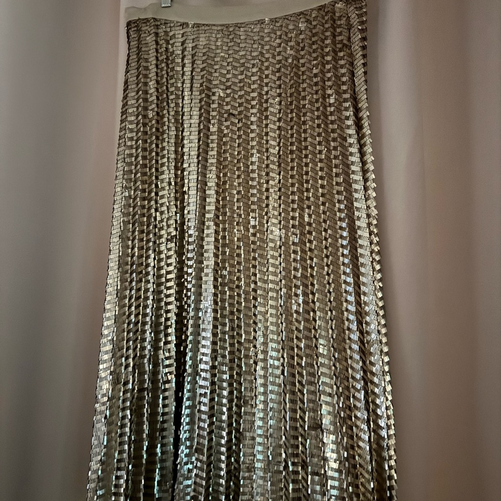 Anthropologie Metallic Gold Pleated Maxi Skirt